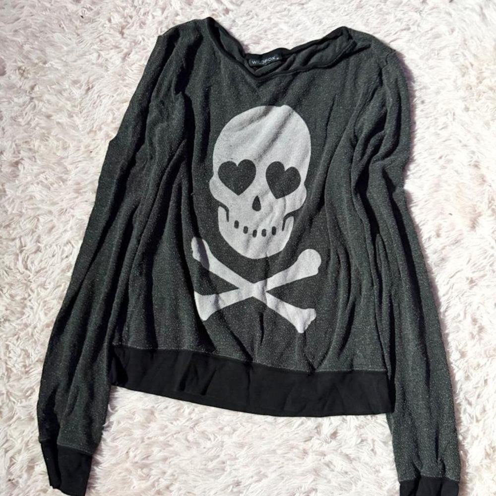 Y2K Oversized Slouchy Heart Eyes Skull Grunge Emo Sweater Womens M Indie Witchy